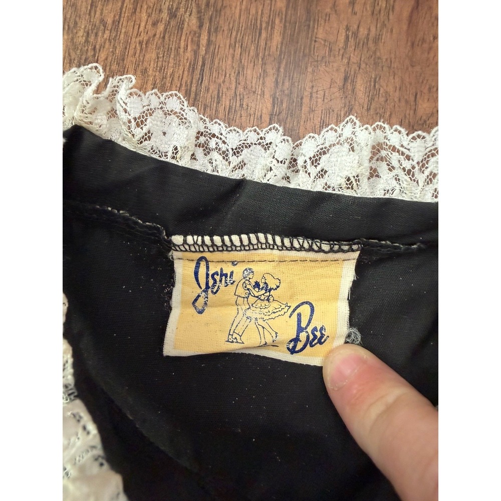Vintage 70s Jeri Bee Black Prairie Shirt Lace Western Rockabilly Hippie Small - Picture 4 of 6